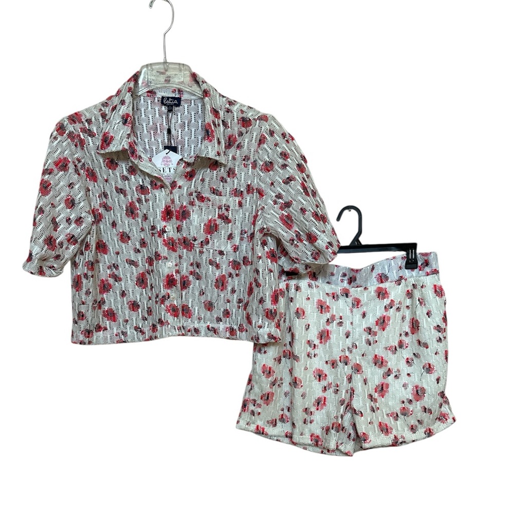 Batía New York Floral Set Shorts-Top vacation beach button up Size L